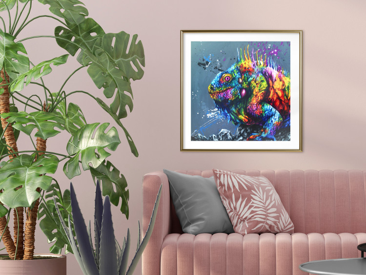 Wall Poster Colorful Iguana - abstract animal on a background of a blue ocean 127031 additionalImage 13