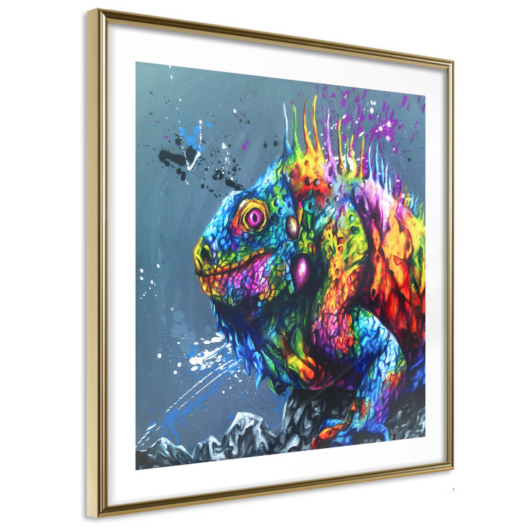 Wall Poster Colorful Iguana - abstract animal on a background of a blue ocean 127031 additionalImage 7