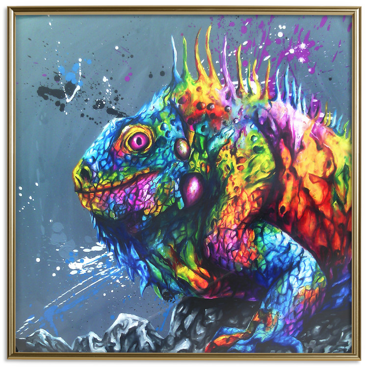 Wall Poster Colorful Iguana - abstract animal on a background of a blue ocean 127031 additionalImage 17