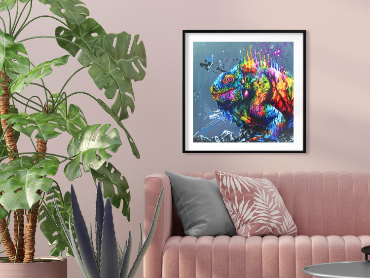 Wall Poster Colorful Iguana - abstract animal on a background of a blue ocean 127031 additionalImage 18