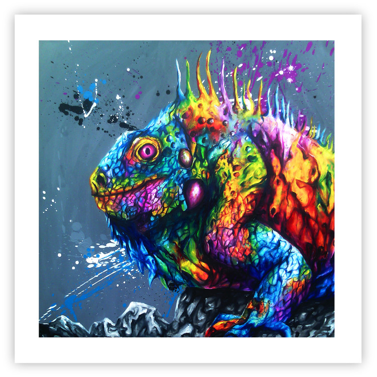 Wall Poster Colorful Iguana - abstract animal on a background of a blue ocean 127031 additionalImage 19