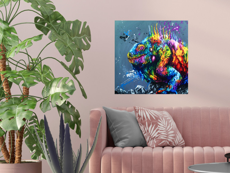 Wall Poster Colorful Iguana - abstract animal on a background of a blue ocean 127031 additionalImage 2