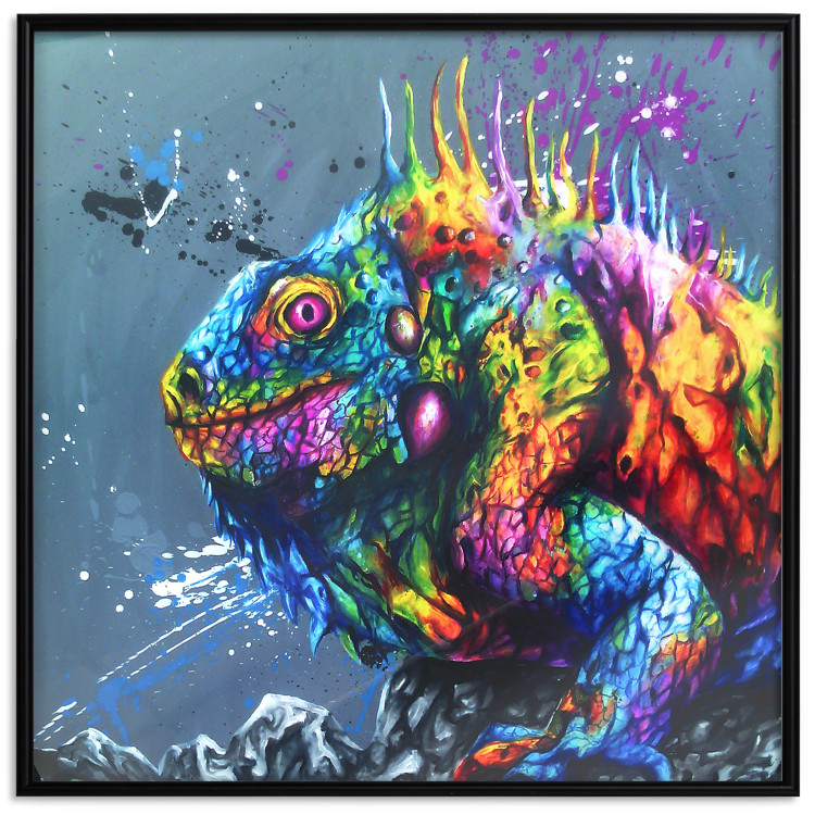 Wall Poster Colorful Iguana - abstract animal on a background of a blue ocean 127031 additionalImage 16