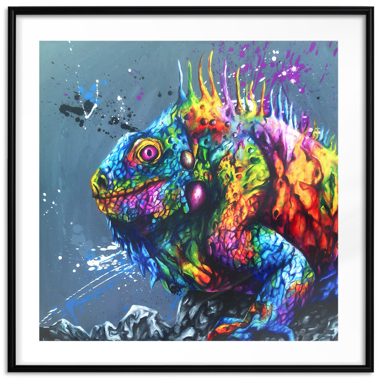Wall Poster Colorful Iguana - abstract animal on a background of a blue ocean 127031 additionalImage 15