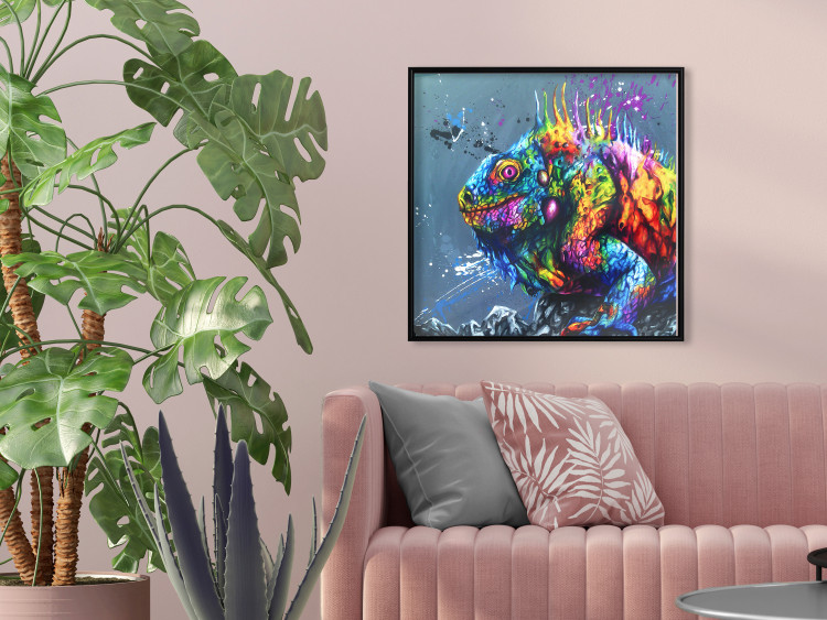 Wall Poster Colorful Iguana - abstract animal on a background of a blue ocean 127031 additionalImage 4