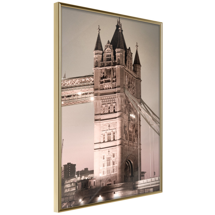Poster London Bridge - night architecture of a glowing bridge in sepia colors 128631 additionalImage 12