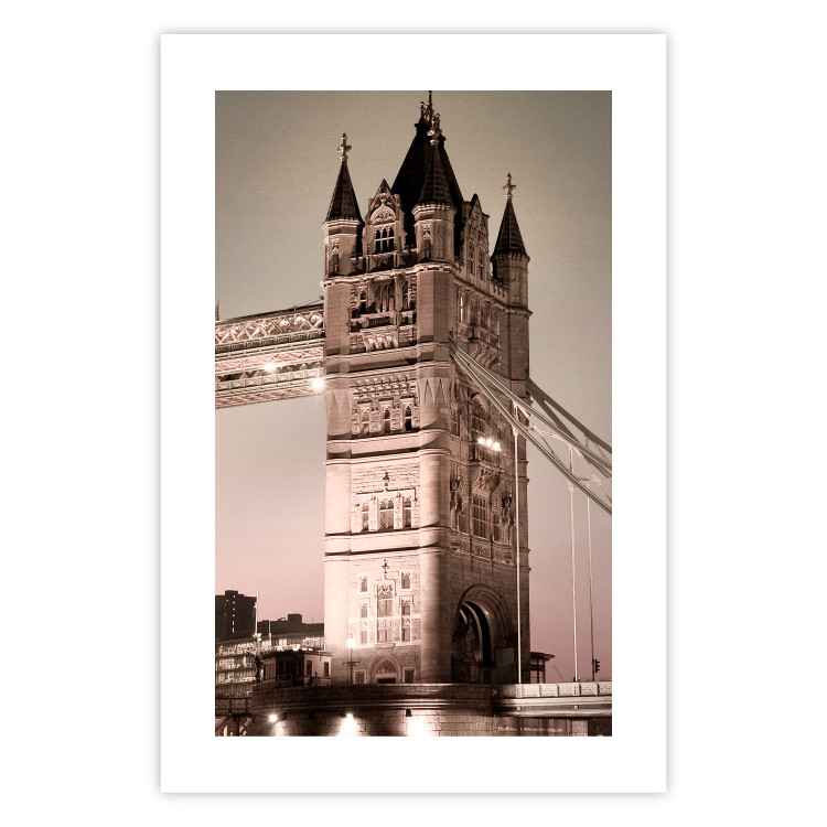 Poster London Bridge - night architecture of a glowing bridge in sepia colors 128631 additionalImage 17