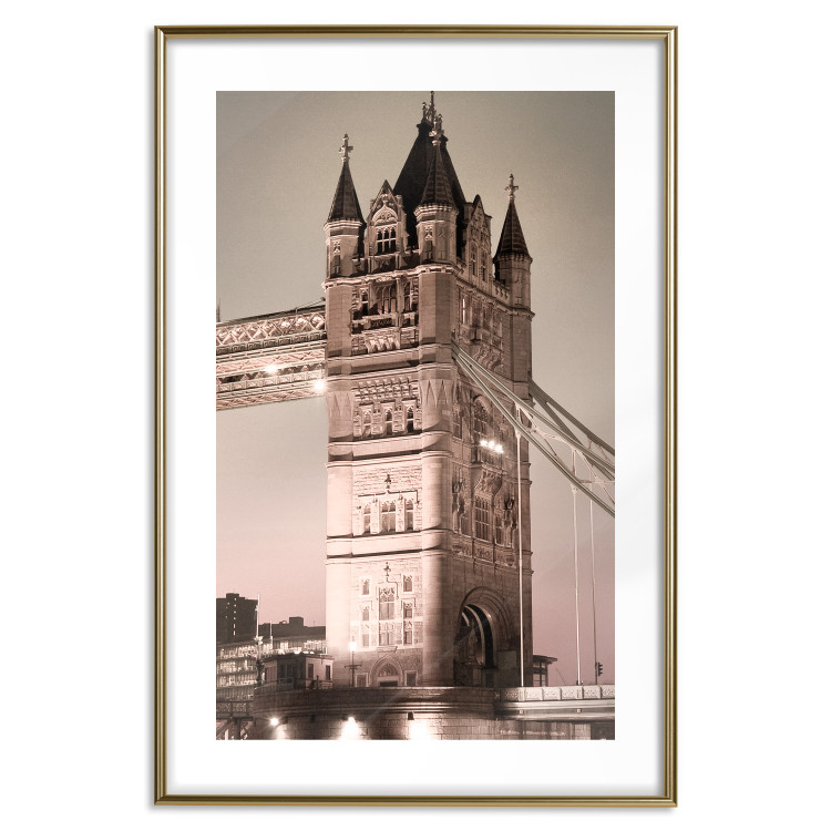 Poster London Bridge - night architecture of a glowing bridge in sepia colors 128631 additionalImage 14
