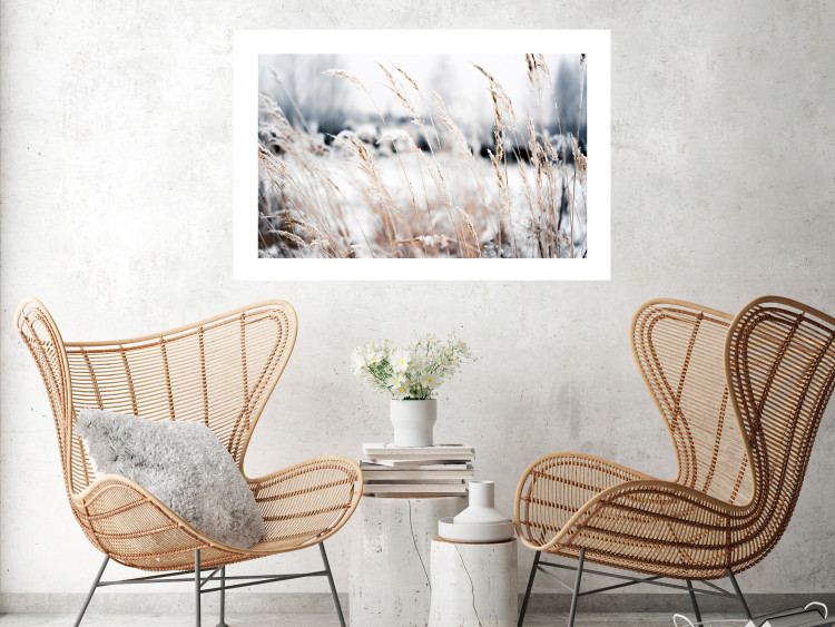 Poster Land of Ice - winter landscape of a meadow with golden plants on a light background 129831 additionalImage 6