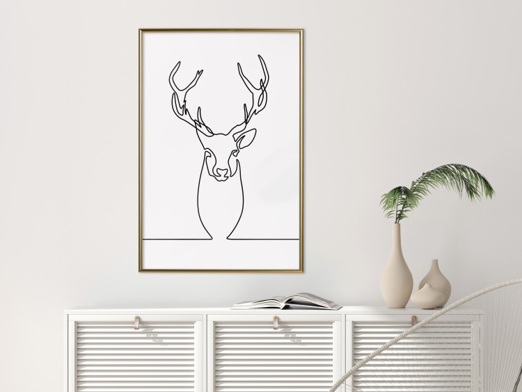 Wall Poster Face of Autumn - black line art of a deer on a solid gray background 130731 additionalImage 5