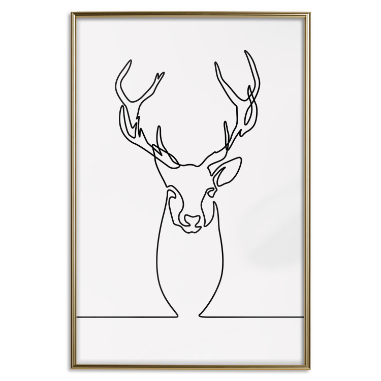 Wall Poster Face of Autumn - black line art of a deer on a solid gray background 130731 additionalImage 14