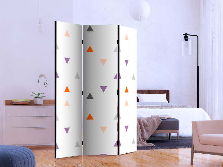 Folding Screen Rain of Triangles (3-piece) - colorful figures on a white pattern 132531 additionalImage 2