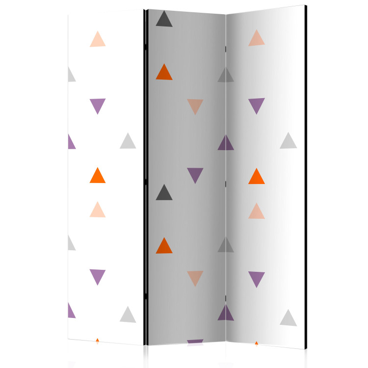 Folding Screen Rain of Triangles (3-piece) - colorful figures on a white pattern 132531