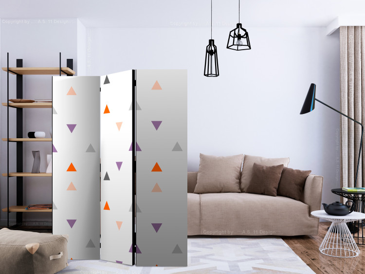 Folding Screen Rain of Triangles (3-piece) - colorful figures on a white pattern 132531 additionalImage 4