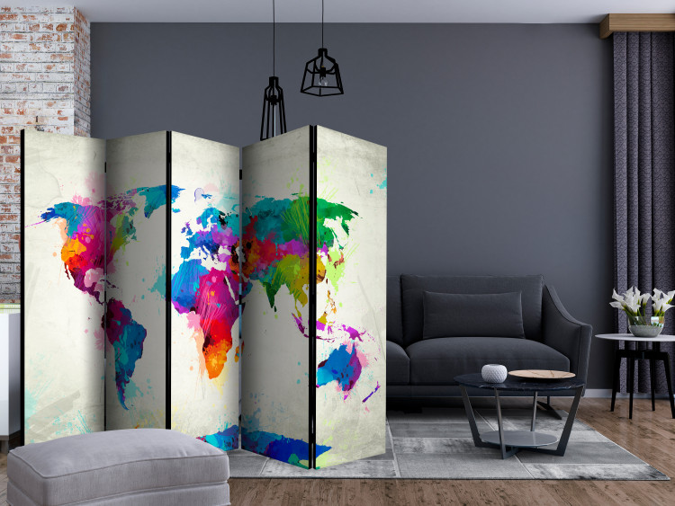 Room Divider The map of happiness II (5-piece) - watercolor painted world map 132631 additionalImage 4