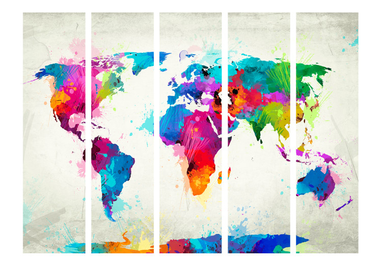 Room Divider The map of happiness II (5-piece) - watercolor painted world map 132631 additionalImage 3
