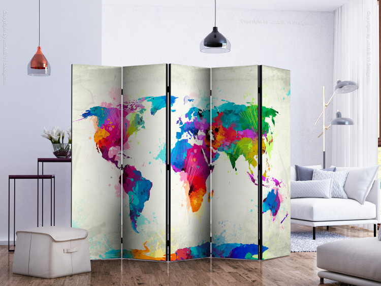 Room Divider The map of happiness II (5-piece) - watercolor painted world map 132631 additionalImage 2