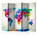 Room Divider The map of happiness II (5-piece) - watercolor painted world map 132631