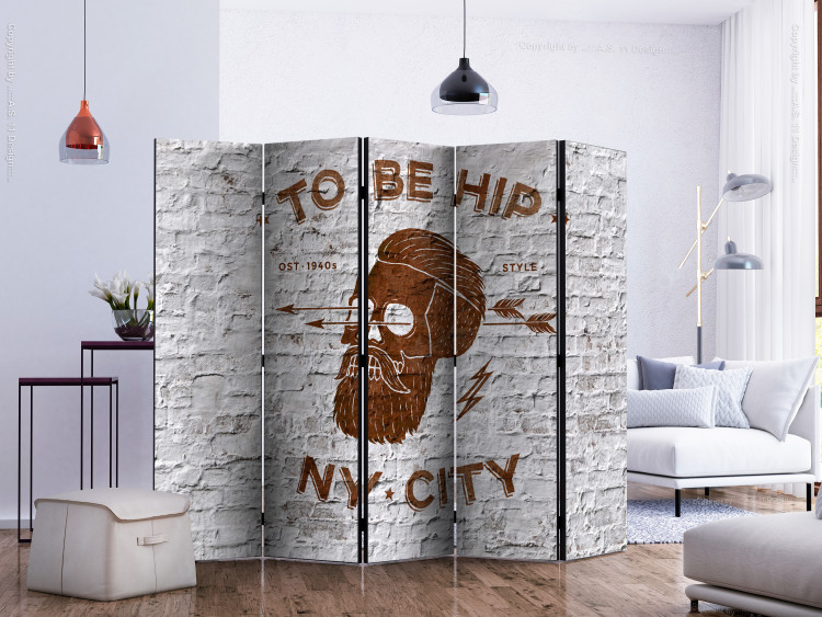 Room Divider Screen TO BE HIP II (5-piece) - brown English letters on a brick background 133231 additionalImage 2