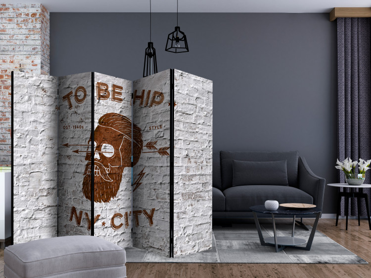Room Divider Screen TO BE HIP II (5-piece) - brown English letters on a brick background 133231 additionalImage 4