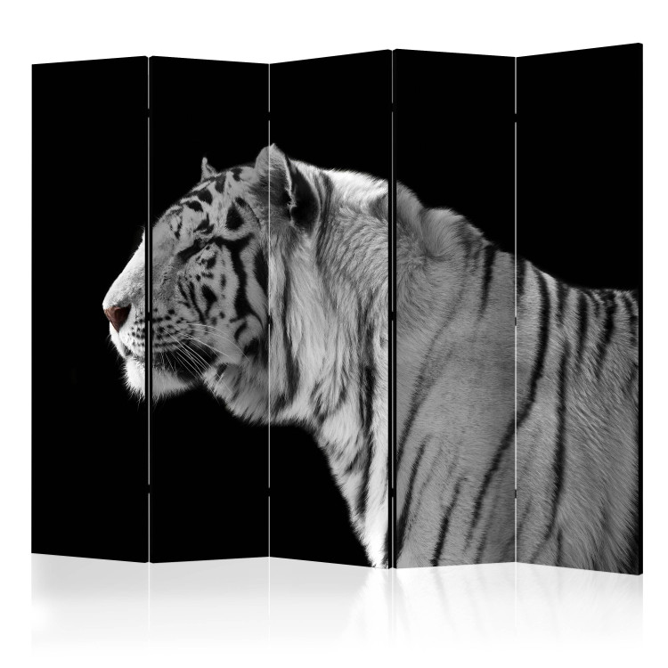 Room Separator White Tiger II (5-piece) - black and white composition with a wild cat 133331