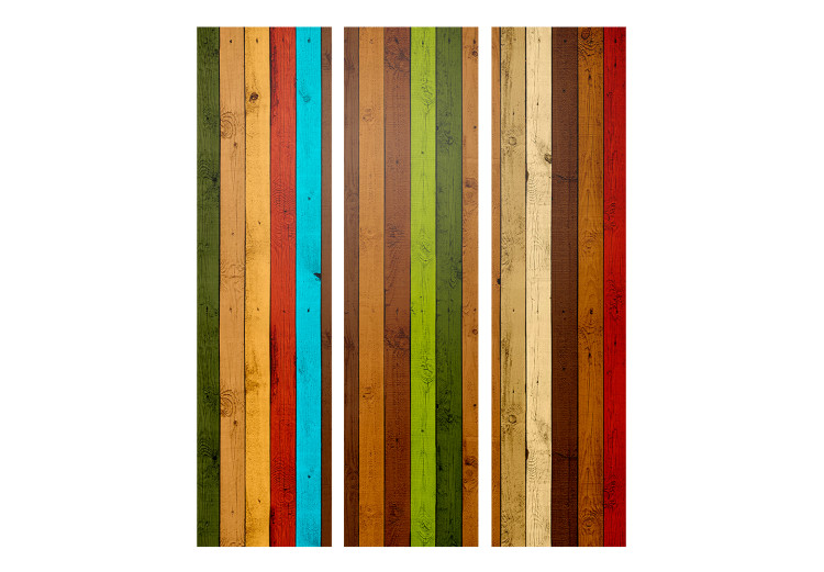 Room Separator Wooden Rainbow (3-piece) - composition with colorful stripes on planks 133431 additionalImage 3
