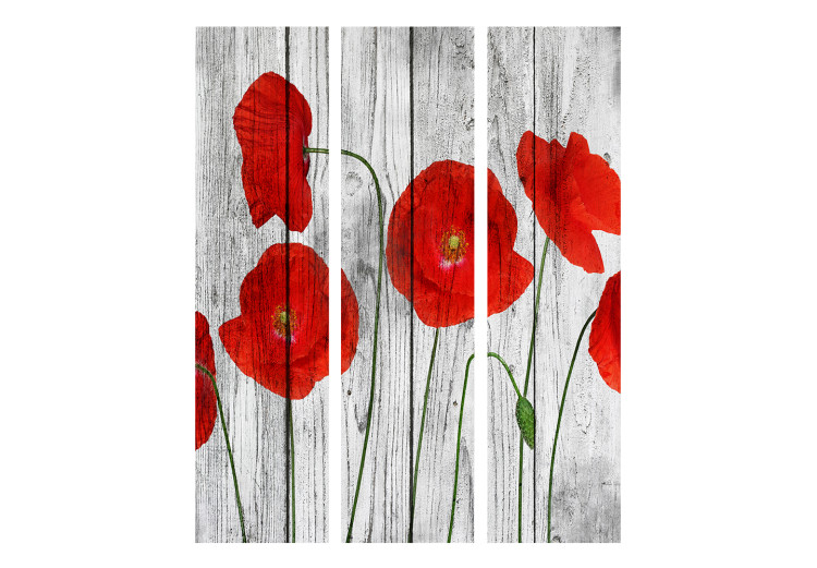 Folding Screen Tale of Red Poppies (3-piece) - field flowers on wood 133531 additionalImage 3
