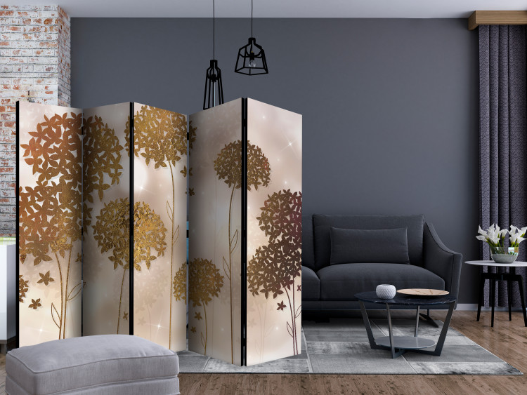 Folding Screen Golden Garden II - golden plants against a backdrop with an illusion of shining stars 133731 additionalImage 4