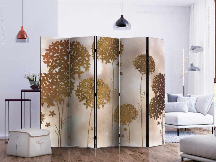 Folding Screen Golden Garden II - golden plants against a backdrop with an illusion of shining stars 133731 additionalImage 2