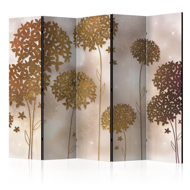 Folding Screen Golden Garden II - golden plants against a backdrop with an illusion of shining stars 133731