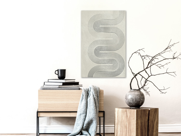 Canvas Art Print Symmetrical black wave - abstraction in grey tones in japandi style 134331 additionalImage 3