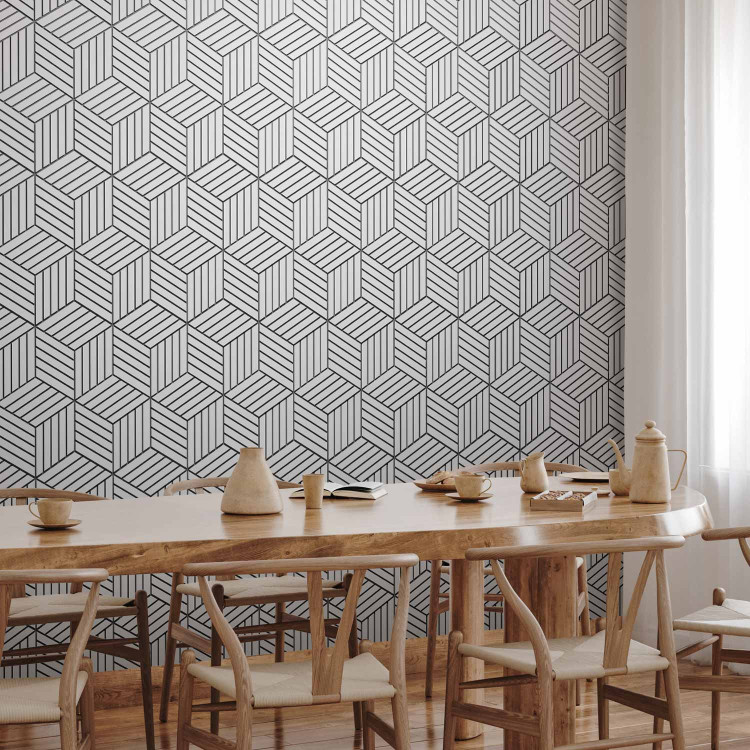 Wall Mural Connected cubes - gray abstraction with geometric figures 136331 additionalImage 7