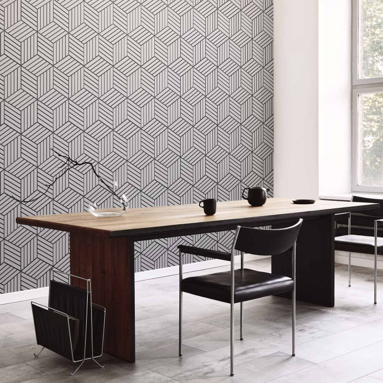 Wall Mural Connected cubes - gray abstraction with geometric figures 136331 additionalImage 4