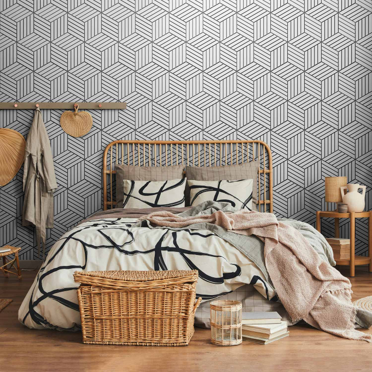 Wall Mural Connected cubes - gray abstraction with geometric figures 136331 additionalImage 2