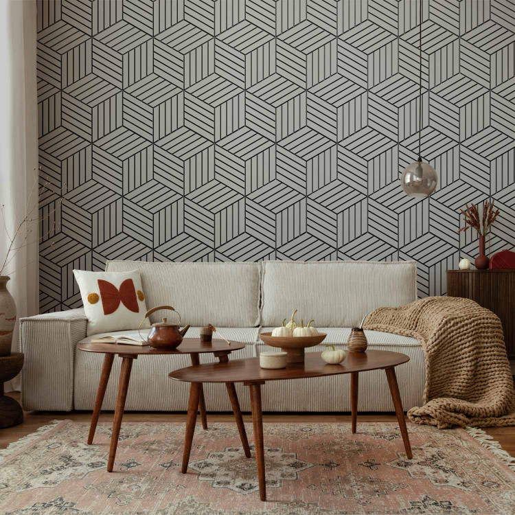 Wall Mural Connected cubes - gray abstraction with geometric figures 136331