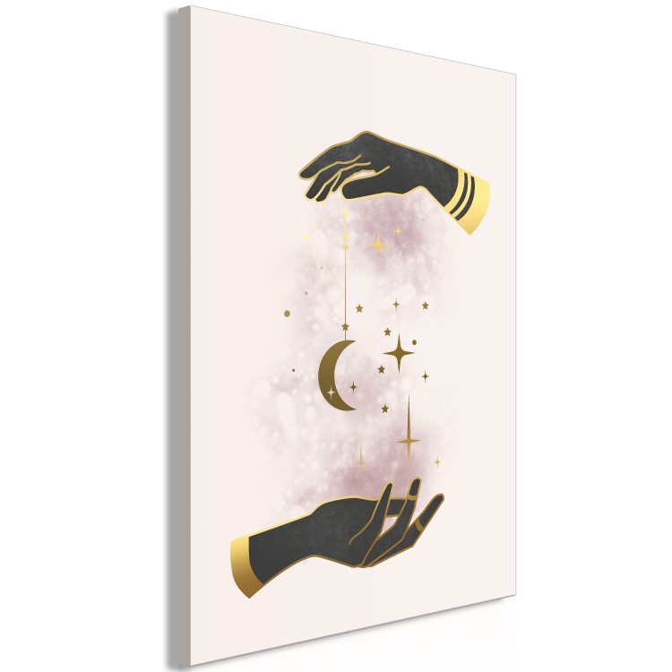 Canvas Art Print Stars and moon in hands - Golden and black elements 136531 additionalImage 2