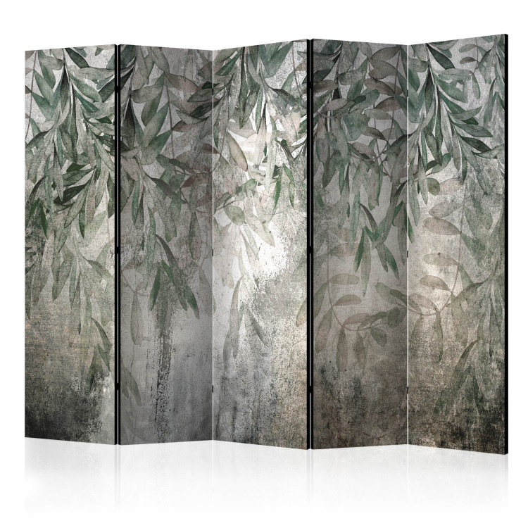 Room Separator Rainy Leaves in Mist II (5-piece) - Background in green plants 138531