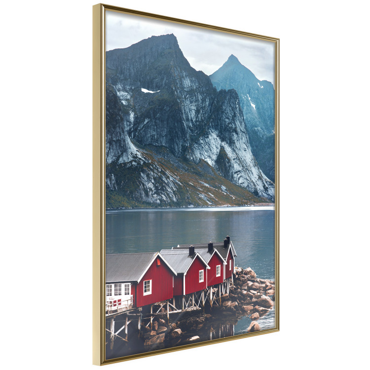Wall Poster Soothing Blue - landscape of a red cottage and lake against mountains 138731 additionalImage 6