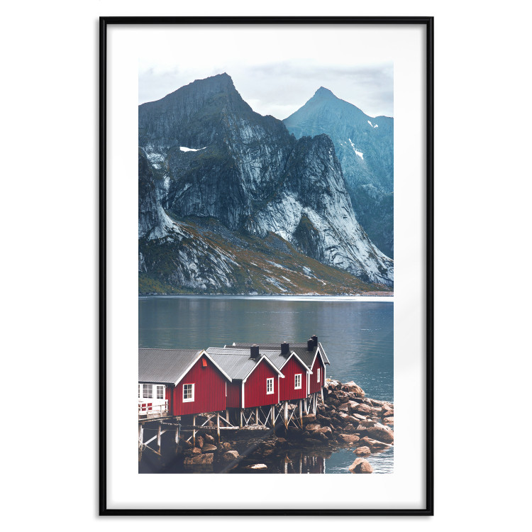 Wall Poster Soothing Blue - landscape of a red cottage and lake against mountains 138731 additionalImage 12