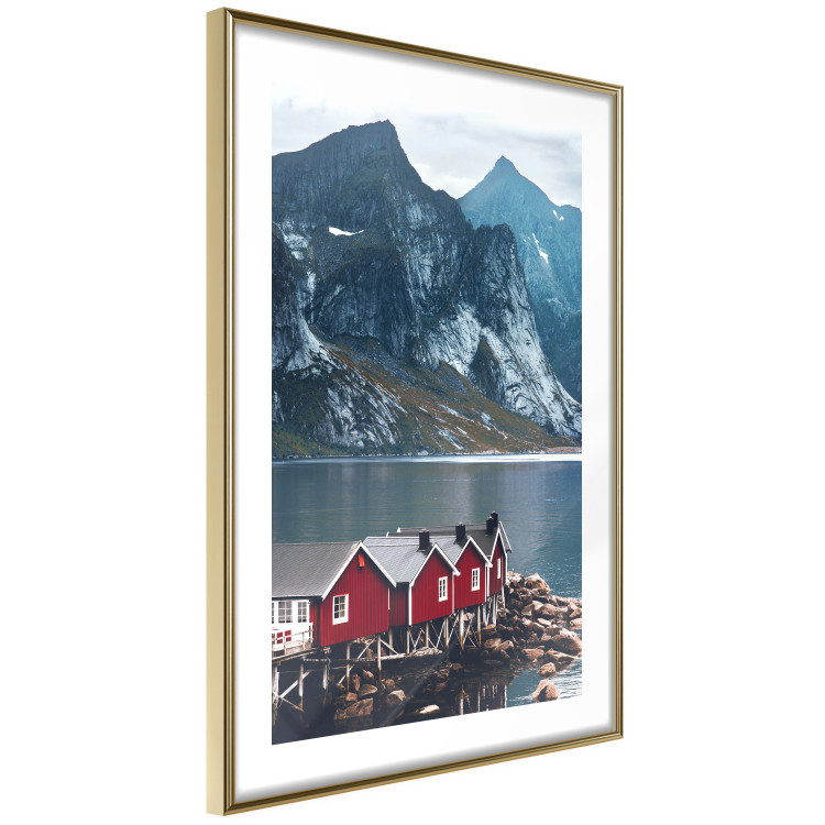 Wall Poster Soothing Blue - landscape of a red cottage and lake against mountains 138731 additionalImage 10