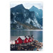 Wall Poster Soothing Blue - landscape of a red cottage and lake against mountains 138731