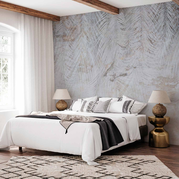 Wall Mural Steel nature - background in grey tones with palm leaf shape 144631 additionalImage 2