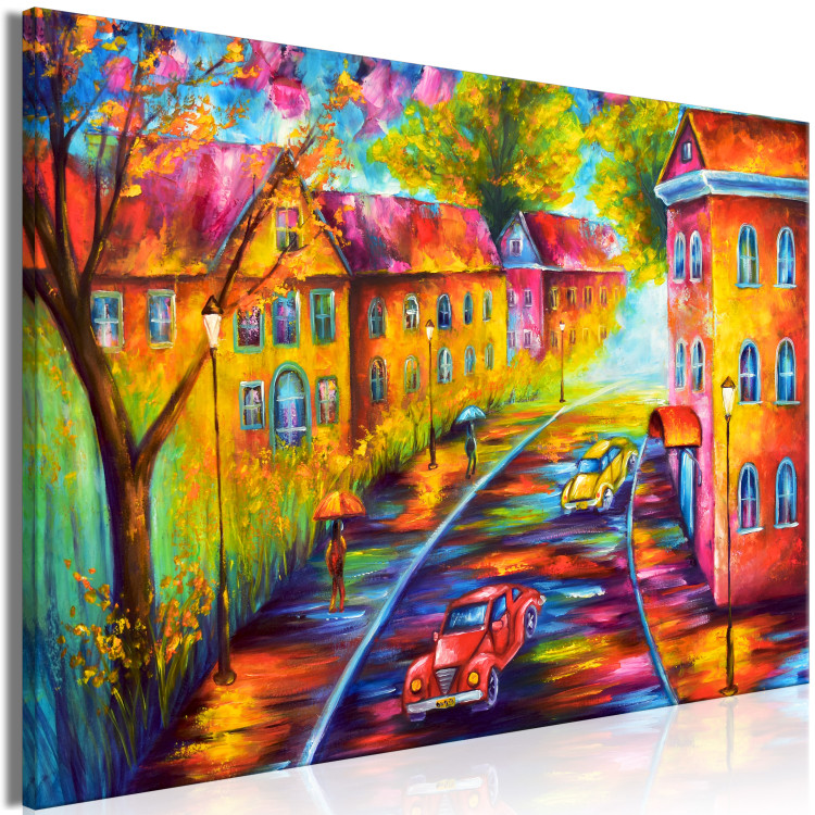 Canvas Evening I (1-piece) - colorful landscape with a street in the city center 144731 additionalImage 2