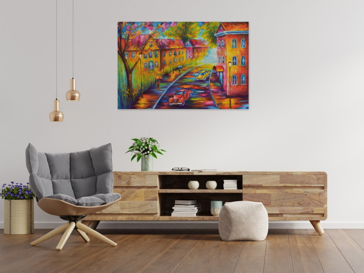 Canvas Evening I (1-piece) - colorful landscape with a street in the city center 144731 additionalImage 3