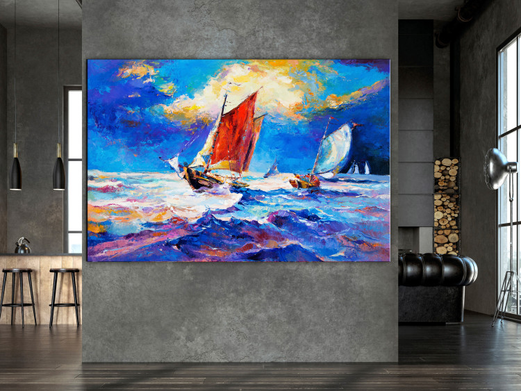 Canvas Colorful Sailing Ships - Painted Landscape With Boats on Rough Waves 145531 additionalImage 3