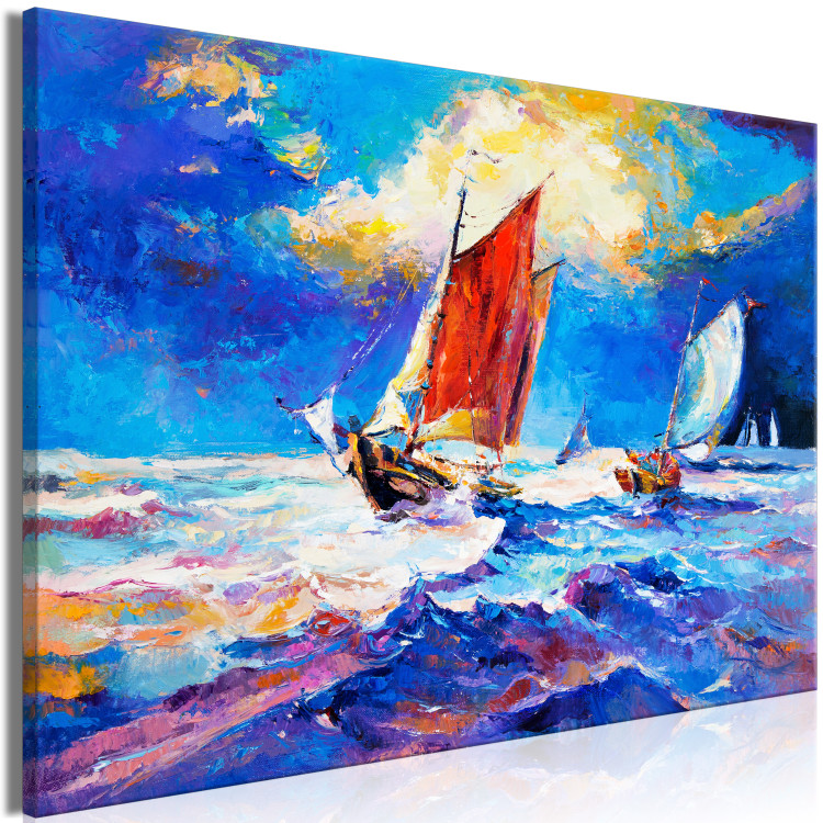 Canvas Colorful Sailing Ships - Painted Landscape With Boats on Rough Waves 145531 additionalImage 2