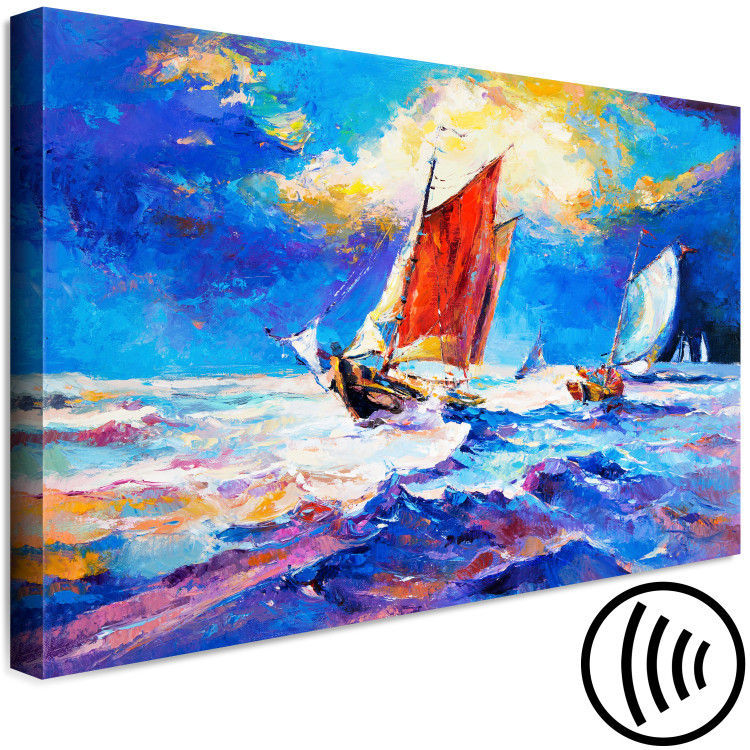 Canvas Colorful Sailing Ships - Painted Landscape With Boats on Rough Waves 145531 additionalImage 6