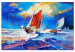 Canvas Colorful Sailing Ships - Painted Landscape With Boats on Rough Waves 145531