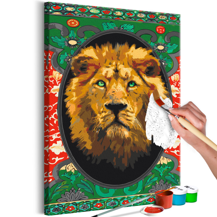Paint by Number Kit Proud Lion - Portrait of a Wild Cat on a Black Background and Ornaments 146531 additionalImage 5