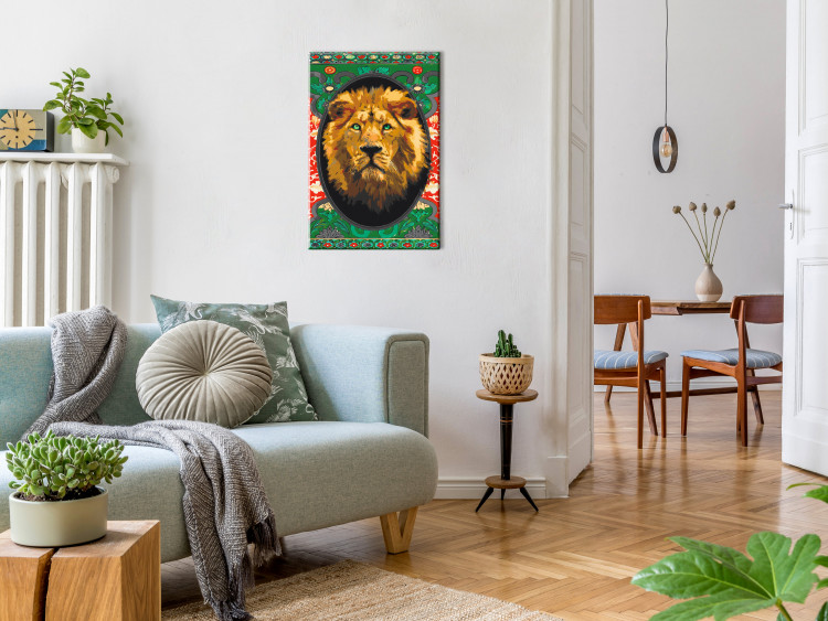 Paint by Number Kit Proud Lion - Portrait of a Wild Cat on a Black Background and Ornaments 146531 additionalImage 2